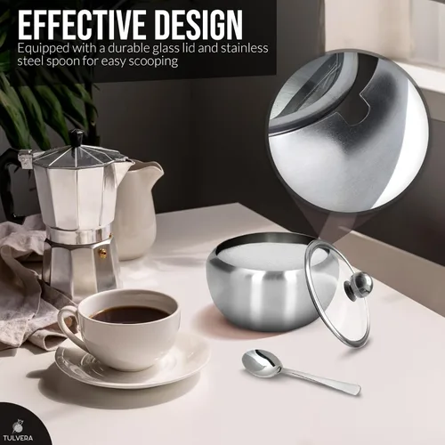 Miniatura 4 de Azucarero con tapa y cuchara Recipiente de azúcar de 12oz para barra de café Frasco portasal de acero inoxidable para sal, té, caramelos, azúcar