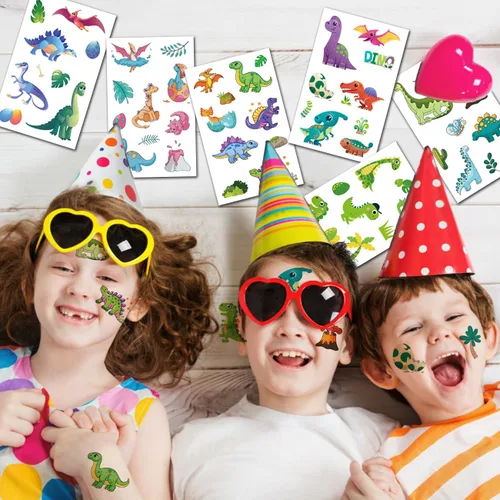 Miniatura 5 de CHARLENT 110 estilos de tatuajes temporales de dinosaurios con purpurina para niños, 14 hojas de tatuajes de dinosaurios con purpurina para niños