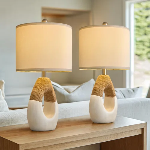 Miniatura 8 de OYEARS Lámparas de Mesa Boho de 22" para Dormitorio Sala de Estar Conjunto Mejorado de 2 Lámparas de Mesa de Ratán Medianas Estilo Casa de Campo
