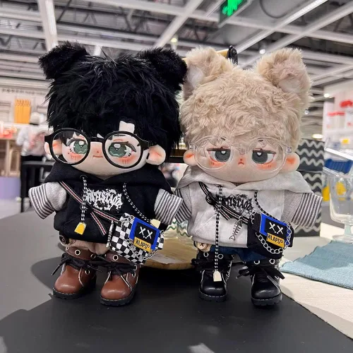 Miniatura 4 de niannyyhouse Ropa de muñeca de felpa de 5.9 in con capucha, jeans, camiseta, gafas, mochila, juguete de peluche suave, accesorios de vestir