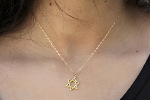 Miniatura 6 de Collar de estrella de David, collar de Magen David relleno de oro, fina estrella de David de oro, collar religioso, joyería judía de murciélago