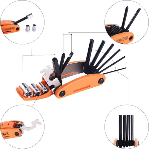 Miniatura 3 de YBEKI Kit de reparación de bicicleta 10 en 1 con palancas de neumáticos 3 en 1, parches sin pegamento, llave de hueso multifuncional y bolsa de Kits