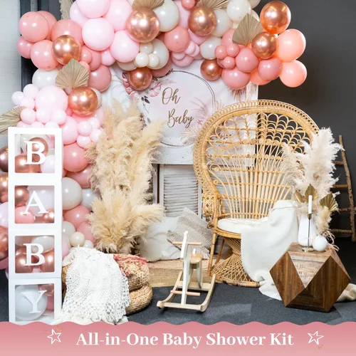 Miniatura 2 de Vidal Crafts - Juego de 136 decoraciones bohemias de baby shower rosa para niña, juego de decoraciones de baby shower con letrero de Oh Baby