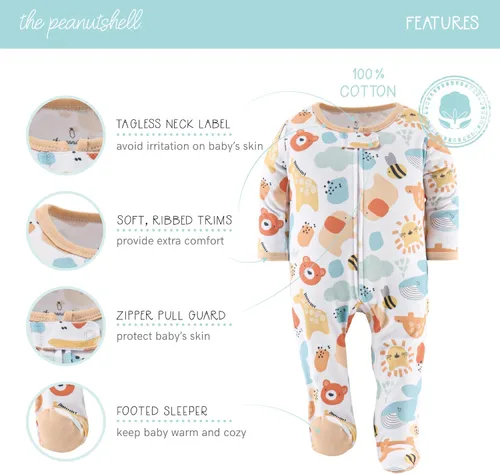 Miniatura 2 de The Peanutshell Pijamas con pies para bebés, niños o niñas, para dormir y jugar, unisex, paquete de 3