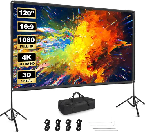 Pantalla de proyector para exteriores con soporte, pantalla de proyector portátil de 120 pulgadas, pantalla de proyección para interiores y