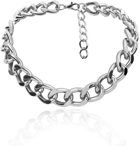 Daimay Gargantilla de aleación para mujer, cadena gruesa cubana pesada, punk gótico, hip hop, collares de metal - plata, tamaño pequeño, Metal, No