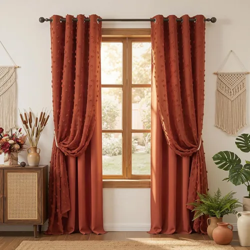 Miniatura 17 de Mysky Home Cortinas de doble capa, dormitorio, traslúcidas, opacas, habitación de niños, comedor, guardería, ojales, oscurecer la habitación, 52 x