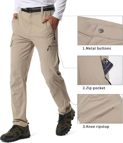 Miniatura 3 de Pantalones de senderismo para hombre, ligeros, transpirables, con 6 bolsillos, para verano, casual, de secado rápido, impermeables, pantalones