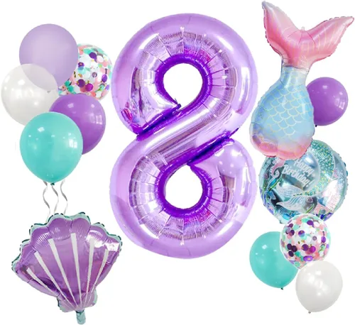 Miniatura 12 de Decoraciones de cumpleaños de sirena número 1: 13 globos de cola de sirena