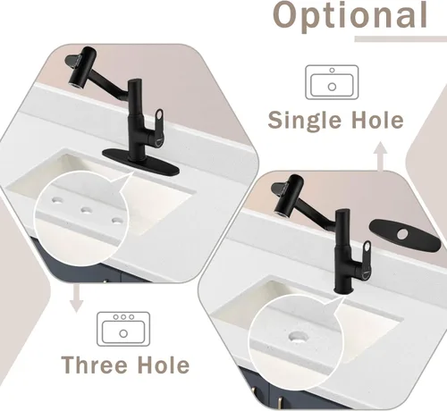 Miniatura 7 de Grifo de baño, grifos giratorios con pantalla de temperatura en grados Celsius (sin baterías), 3 modos de salida de agua, grifo de un solo orificio