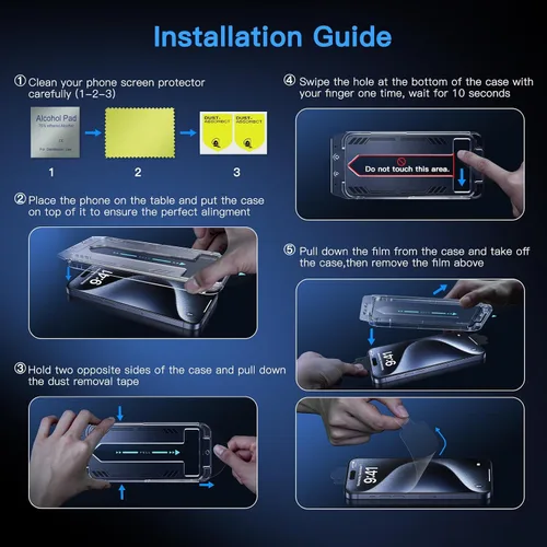 Miniatura 4 de Uyiton Protector de pantalla anti-luz azul para iPhone 15, protector de pantalla de vidrio irrompible de cobertura completa, resistente a