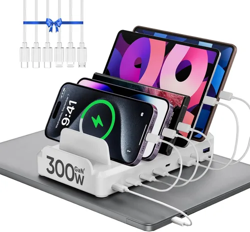 Miniatura 6 de Estación de carga de 300 W para múltiples dispositivos, estación de carga rápida USB C de 8 puertos para MacBook iPhone 17/16/15/14/13/12 Samsung