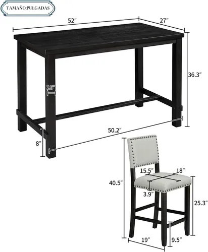 Miniatura 7 de Merax Juego de mesa de comedor de 5 piezas para 4, juego de mesa de cocina de altura de mostrador con una mesa rectangular y 4 sillas acolchadas
