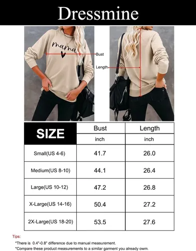 Miniatura 5 de Dressmine Sudadera casual de manga larga para mujer, cuello redondo, con gráficos, holgada, sin botones