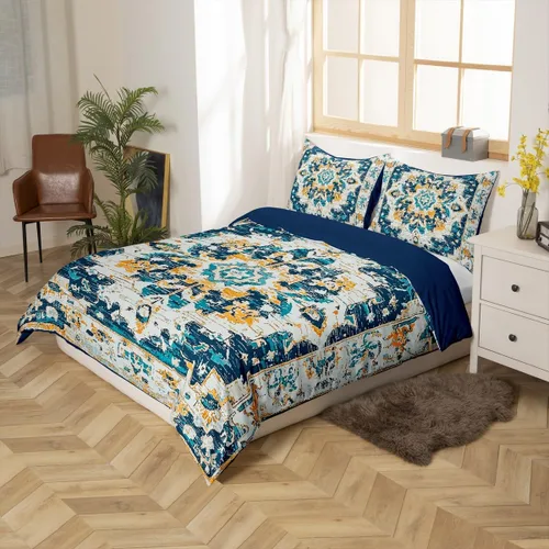 Miniatura 2 de Erosebridal Juego de ropa de cama bohemio individual, funda de edredón de mandala azul verde azulado para hombres y mujeres, funda de edredón retro