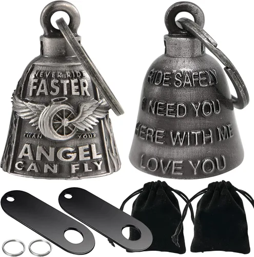 Miniatura 15 de Dream Apparel Paquete de 2 campanas de motocicleta, ángel de la guarda para motociclista, hombres y mujeres, montar con perchas, Drive Away Gremlins