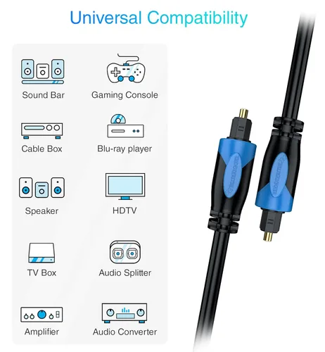Miniatura 3 de BlueRigger Toslink - Cable de audio óptico digital - 1.5 pies - (cable de fibra óptica, chapado en oro de 24 K) S/PDIF Cable óptico de audio digital