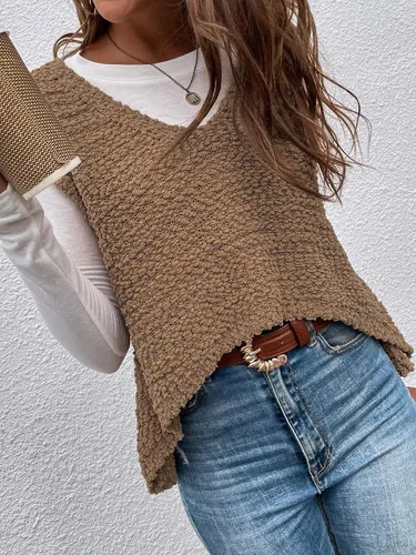Miniatura 3 de Floerns Chaleco de punto vintage con cuello en V y dobladillo bajo en la espalda para mujer
