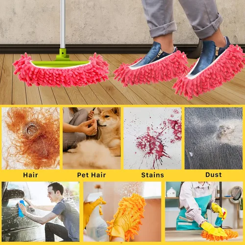 Miniatura 6 de 20 calcetines de fregona para limpieza de pisos, lavables y reutilizables, zapatos de microfibra para limpieza, pantuflas de limpieza multifunción