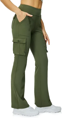 Leggings acampanados de yoga para mujer, cintura alta, pantalones casuales de yoga, leggings de entrenamiento, con 6 bolsillos, pantalones de yoga