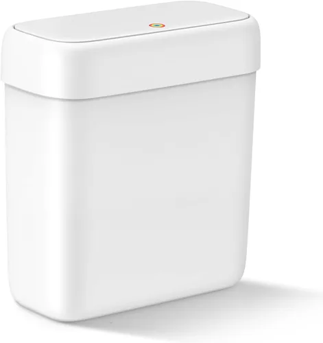 MOPALL Cubo de basura pequeño para baño con tapa, 2.6 galones / 10 L, cubo de basura delgado de plástico con tapa desplegable, mini cesta de basura