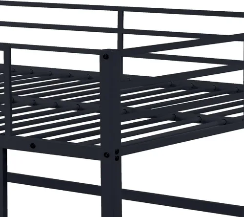 Miniatura 7 de Cama alta de metal tamaño matrimonial con barandillas de seguridad y escalera para adultos, niños, adolescentes, diseño duradero, ahorro de espacio