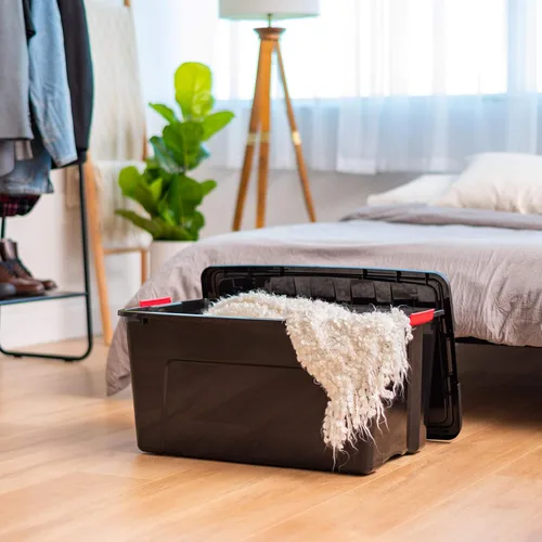 Miniatura 5 de IRIS USA - Contenedores de almacenamiento de plástico apilables de 72 cuartos de galón con tapas, paquete de 4, sin BPA, fabricados en Estados Negro