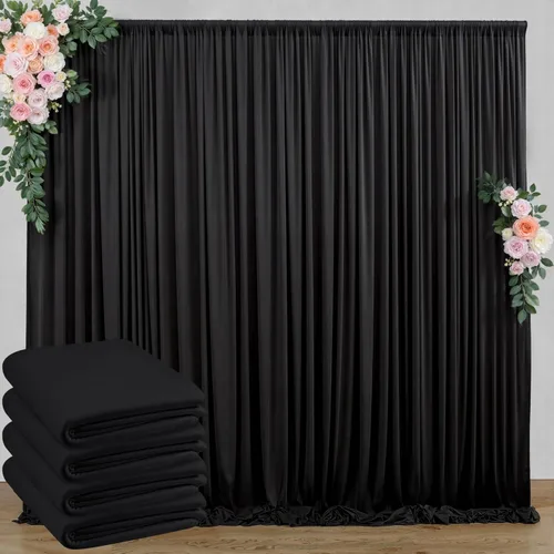Miniatura 64 de Cortinas de telón de fondo blanco de 30 pies x 8 pies para fiestas de boda, 6 paneles de 5 pies x 8 pies, cortinas de fotografía de poliéster sin
