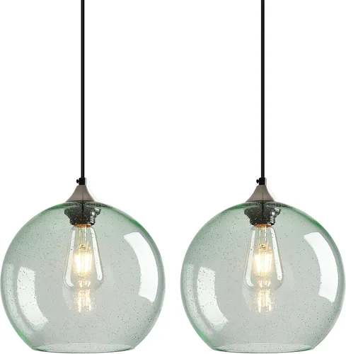 Miniatura 25 de Luces colgantes de cristal verde claro, iluminación de isla de cocina, luminarias de luz colgante de globo, iluminación colgante moderna