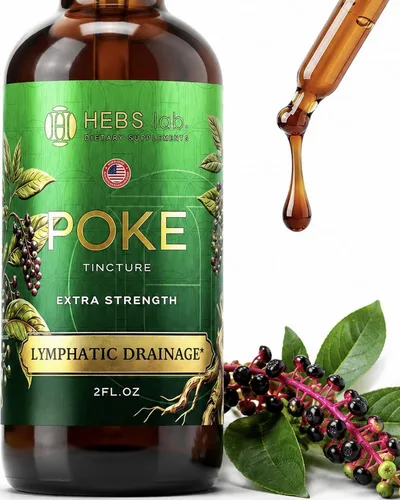 Extracto de raíz de poke – Gotas de drenaje linfático puro – Suplementos de apoyo inmunológico y fórmula de desintoxicación – Relajante muscular y