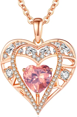 Miniatura 55 de Collar de cristal de 5 corazones, chapado en oro rosa de 18 quilates, colgante con cadena de plata de ley 925 de 18 + 2 pulgadas, joyería de piedra