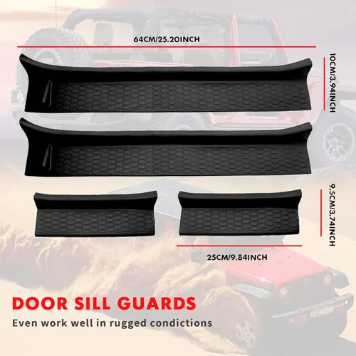 Miniatura 2 de Kit de protectores de umbral de puerta para Jeep Wrangler JL/Gladiator JT 2018-2026, protector de entrada de puerta de goma negro para Jeep Wrangler