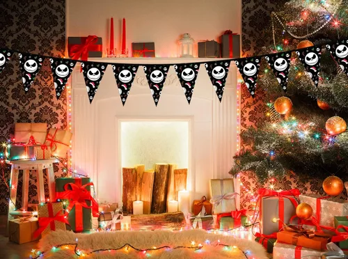 Miniatura 3 de Banderines de Cuerda Triangulares de Jack Skellington para Decoraciones de Navidad y Halloween - Banderas y Pennones de Pesadilla Antes de Navidad