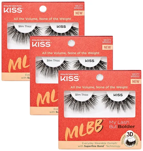 KISS My Lash But Bolder - Pestañas postizas de volumen 3D, delgadas, delgadas, negras, cómodas, voluminosas, de aspecto natural, visón sintético,