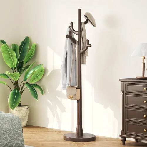 Miniatura 13 de Uniclinens Perchero de madera independiente – Perchero independiente resistente, perchero de madera con 6 ganchos, aspecto creativo de rama de árbol