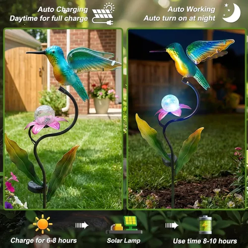 Miniatura 4 de HONGLAND Luces solares para exteriores para decoración de jardín, luces solares de colibrí de 46 pulgadas para exteriores, estacas decorativas