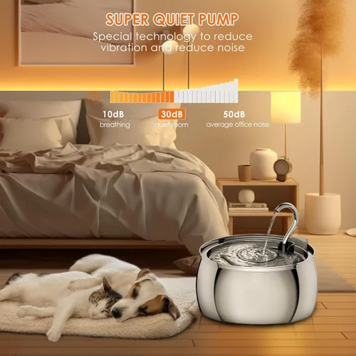 Miniatura 5 de Fuente de agua para gatos de acero inoxidable de 4.0L/1.1 galones para beber, fuente de agua para mascotas para gatos en interiores, bomba ultra