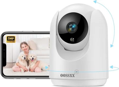 OOSSXX Cámara de seguridad interior de audio de 2.7 K con resolución de 2,7 K, monitor de bebé y monitor de mascotas, aplicación gratuita, PTZ Nanny