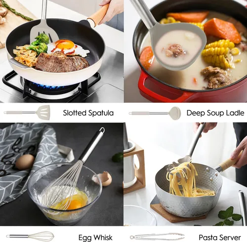 Miniatura 4 de Juego de utensilios de cocina de silicona, espátula de cocina de silicona con mango de acero inoxidable, antiadherente, resistente al calor