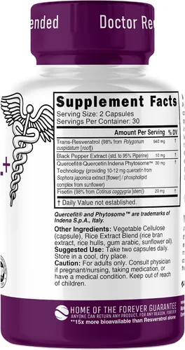 Miniatura 2 de Nutri Resveratrol Suplemento 1000 mg Trans-Resveratrol de ultra alta pureza - 15 veces más biodisponible con quercetina liposomal y fisetina