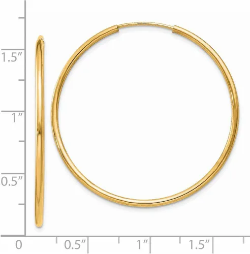 Miniatura 3 de Aretes de aro redondos sin fin pulidos de oro amarillo de 14 quilates de 0.059 in (1.417 in x 0.059 in), Oro amarillo