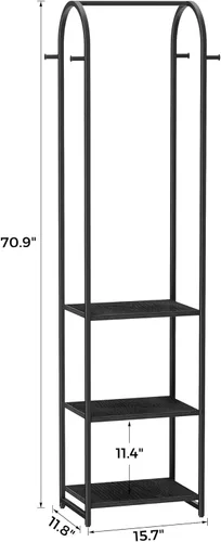 Miniatura 4 de Perchero con 3 estantes y 4 ganchos, soporte de ropa de 71 pulgadas de alto para colgar ropa, barra colgante para dormitorio, pasillo, entrada