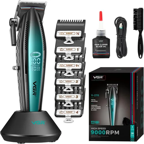 VGR 270 cortapelos para hombres profesionales, de bajo ruido, inalámbrica, de alta velocidad, 9000 RPM, cuchilla de cerámica de decoloración fresca,