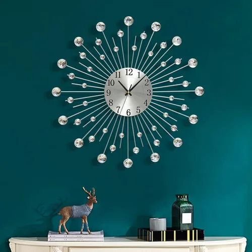 Miniatura 13 de Reloj de pared grande decorativo de metal, silencioso, moderno, sin tictac, para sala de estar, comedor, dormitorio, diámetro de 24 pulgadas, azul