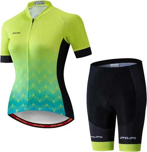 Miniatura 131 de Camiseta de ciclismo para mujer, manga corta y pantalones cortos de ciclismo acolchados para verano