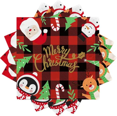 Miniatura 6 de Suministros de fiesta de Navidad Gatherfun Rojo y Negro Gingham con Papá Noel Muñeco de Nieve Platos de Papel Desechables para Cena y Postre