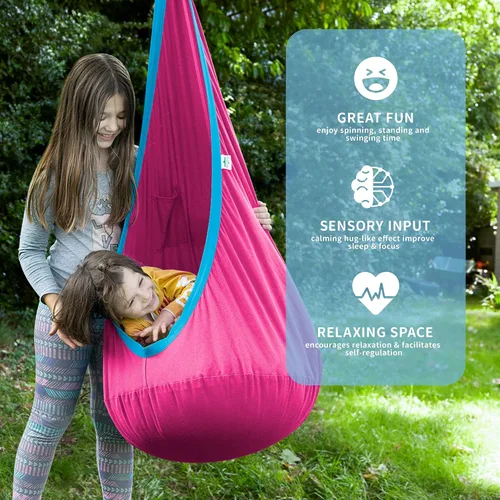 Miniatura 4 de Hamaca tipo cápsula OUTREE 100% de algodón para niños. Para uso interior y exterior, rosado y azul Rosa y azul