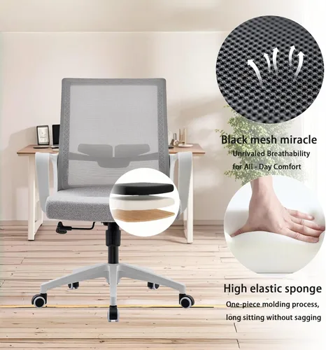 Miniatura 5 de Silla de oficina ergonómicamente diseñada con respaldo de malla transpirable y soporte lumbar, altura ajustable, adecuada para oficinas, hogares
