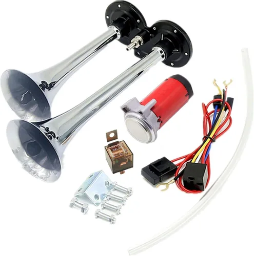 Bocina de aire de 12 V 150 DB Cromo Zinc Dual Trompeta Bocina de aire con compresor altavoz plateado Camión cuerno para vehículos de 12 V, camiones,