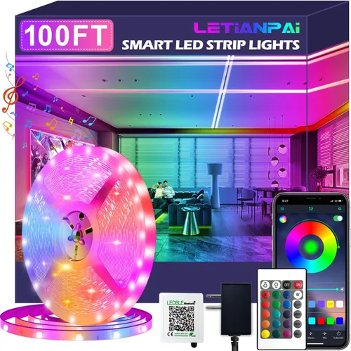 Miniatura 12 de Tira de luces LED inteligentes, con sincronización de música, 5050 RGB, luces que cambian de color, aplicación Bluetooth, control remoto por